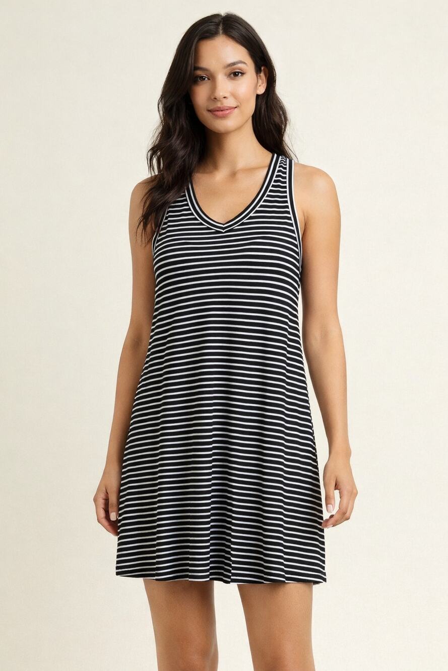 POL Blue and White Striped Tank Top Sleeveless Mini Swing Dress NWT Size Small